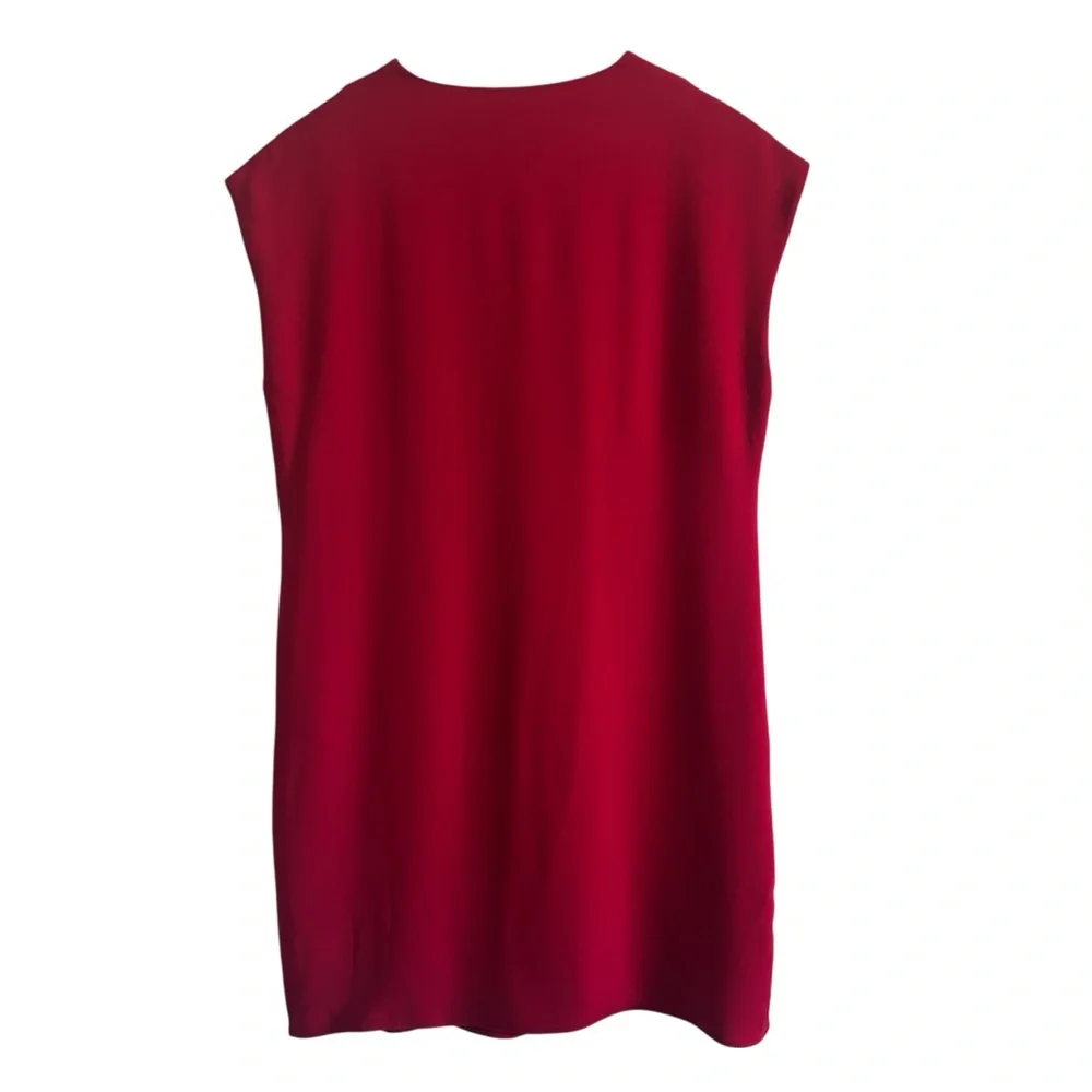 Trina Turk Zula Double Georgette Pleated V-Neck Cap Sleeve Shift Dress - Picture 12 of 14